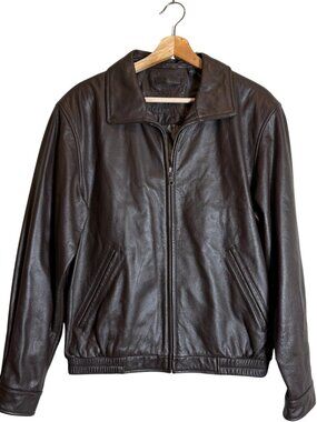 Roundtree & Yorke Genuine Leather Bomber Jacket Men's Small Chocolate Brown NWOT